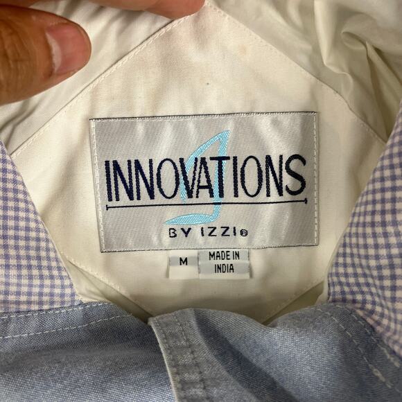 Innovations Windbreaker Mens Size M White Blue Snap Front Vintage 90s Jacket - Picture 3 of 8